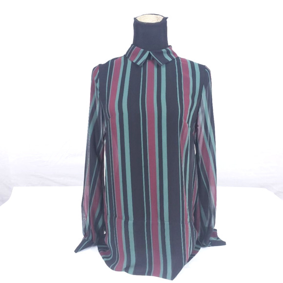 Bcbgeneration Collared Stripe Sheer Shirt Loose Fitting Women's Top Size XXS - Picture 1 of 7